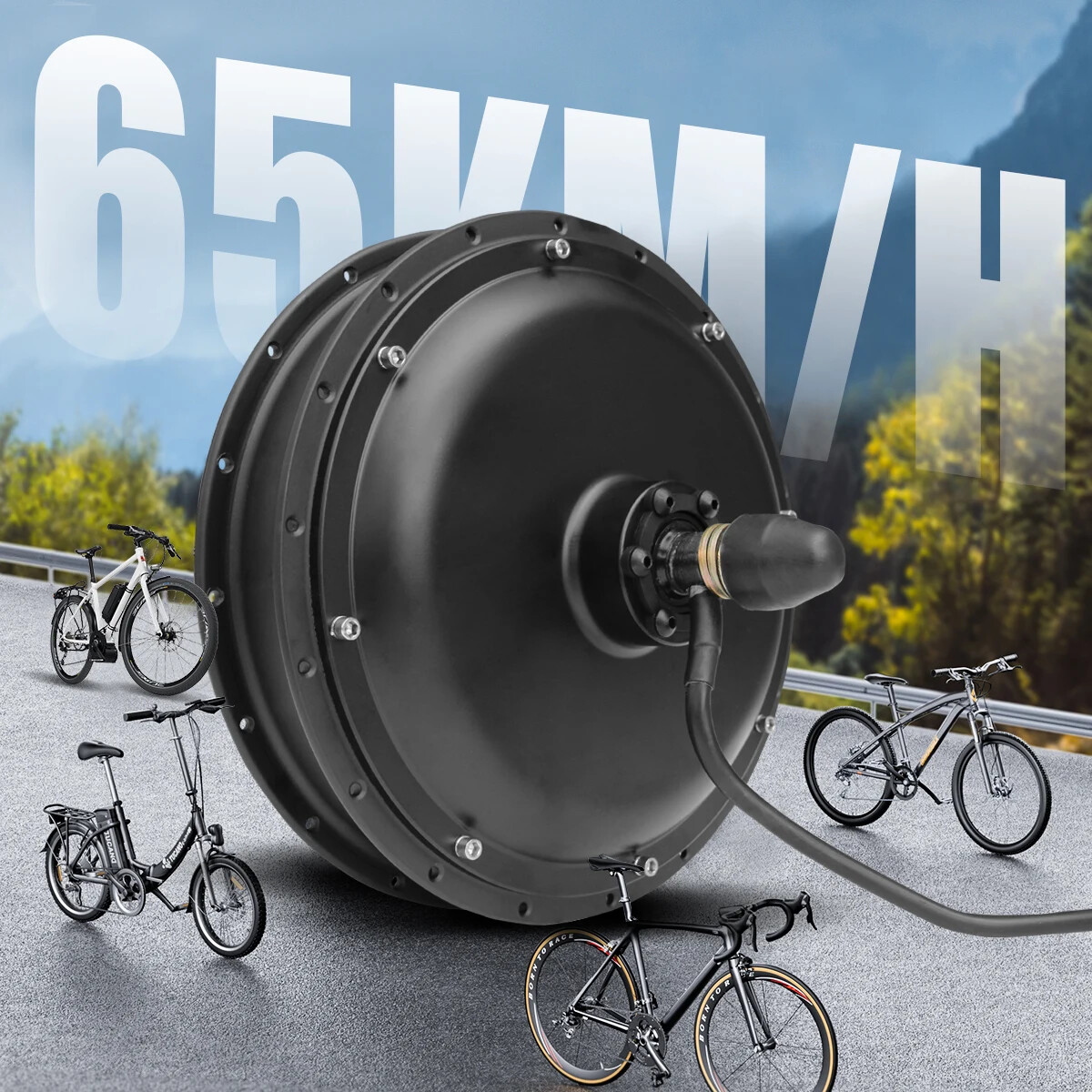48V 52V 2000W Front/Rear Brushless Nongear Hub Motor Drive for MTB Electric Bike