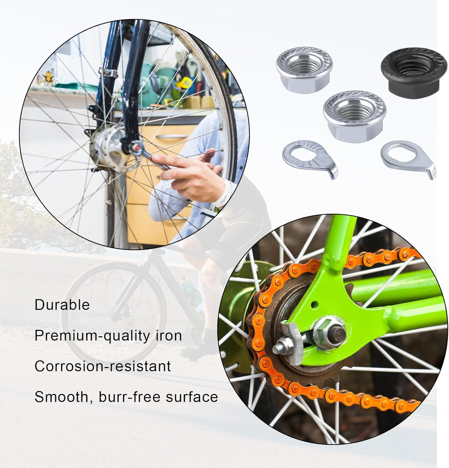 Bike Wheel Axle Nut and Bicycle Hub Safety Washer Kit, Flanged Nuts Parts Access