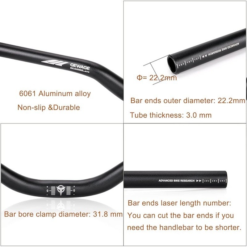 Modern Mountain Bike Handlebar 780mm Aluminum Ergonomic Non-slip Durable Design