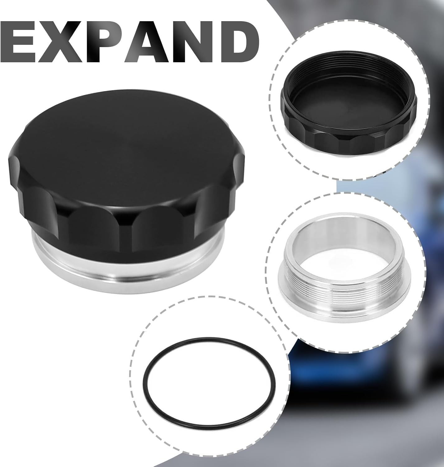 OD 2»/50.8mm Aluminum Alloy Weld Billet On Filler Neck Black Cap Oil Fuel