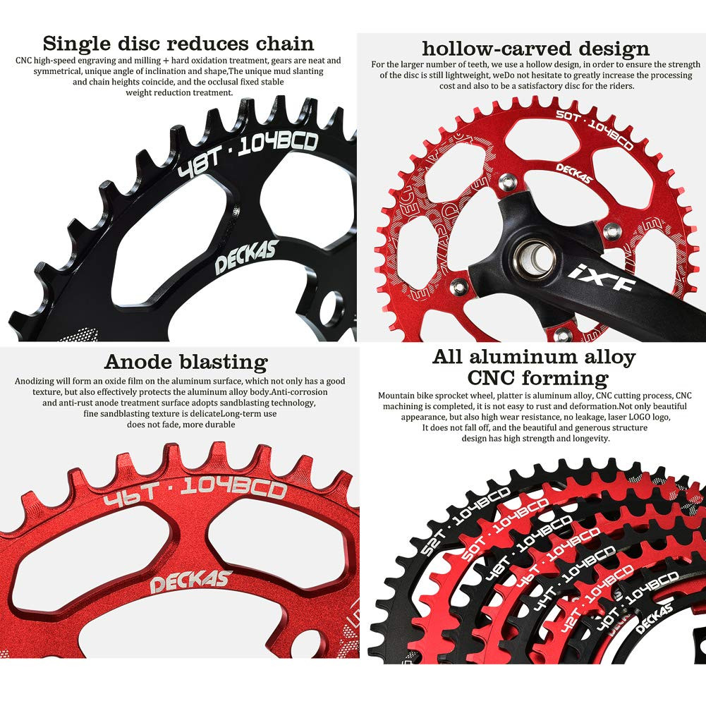 Round Chainring 104BCD 40T 42T 44T 46T 48T 50T 52T Narrow Wide Chainring for 7 8
