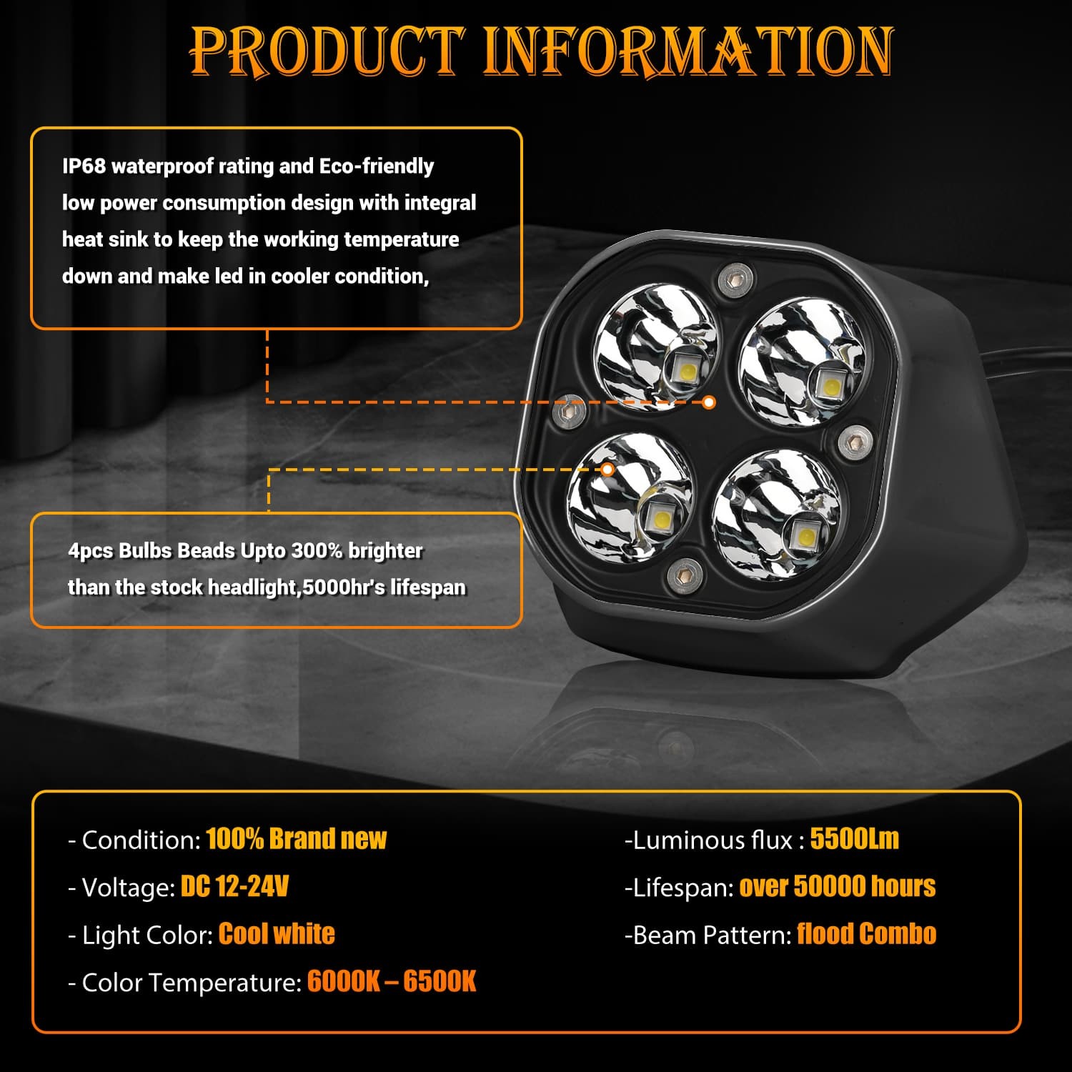Upgraded Headlight Front Lamp Light With Mounting Bracket for Sur Ron Ultra Bee