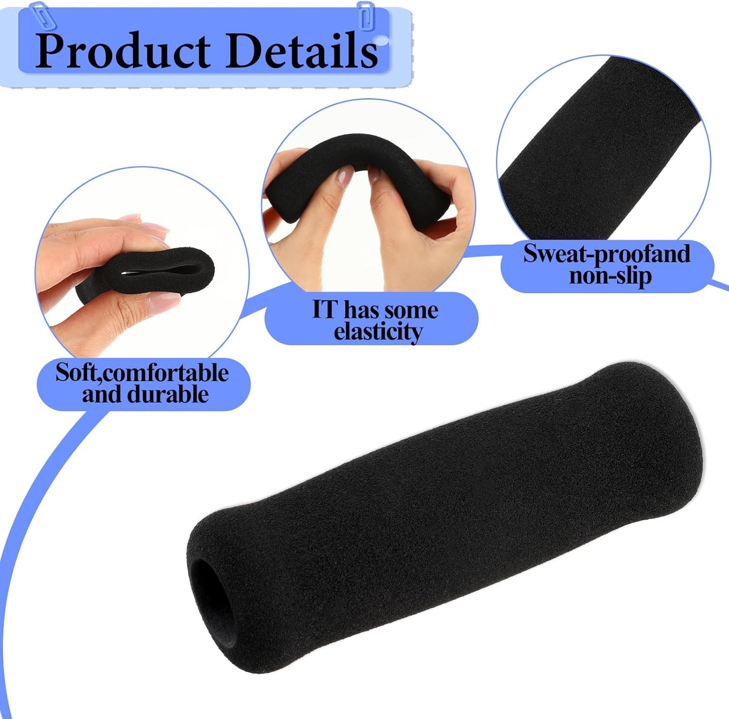 4PCS Walking Stick Handle Grips Black Nitrile Rubber 4.3in Replacement