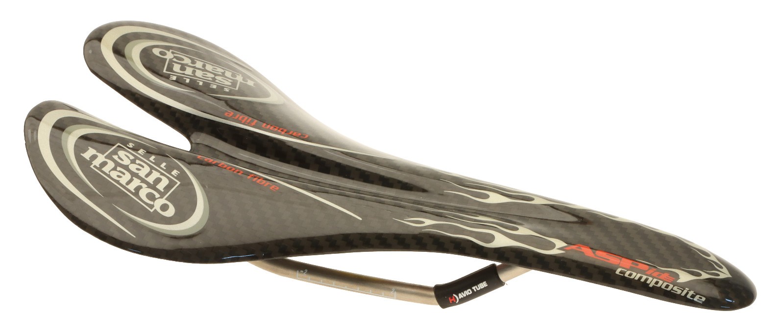 Selle San Marco Aspide Saddle Carbon Fiber Body Ti Rail Black Flames NIB NOS NEW