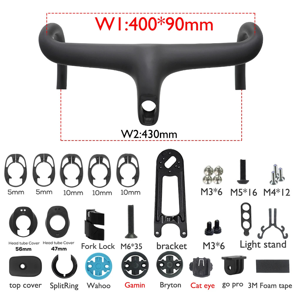 Road Bike Carbon Internal Cable Integrated Drop Bar with Gasket Computer Stand