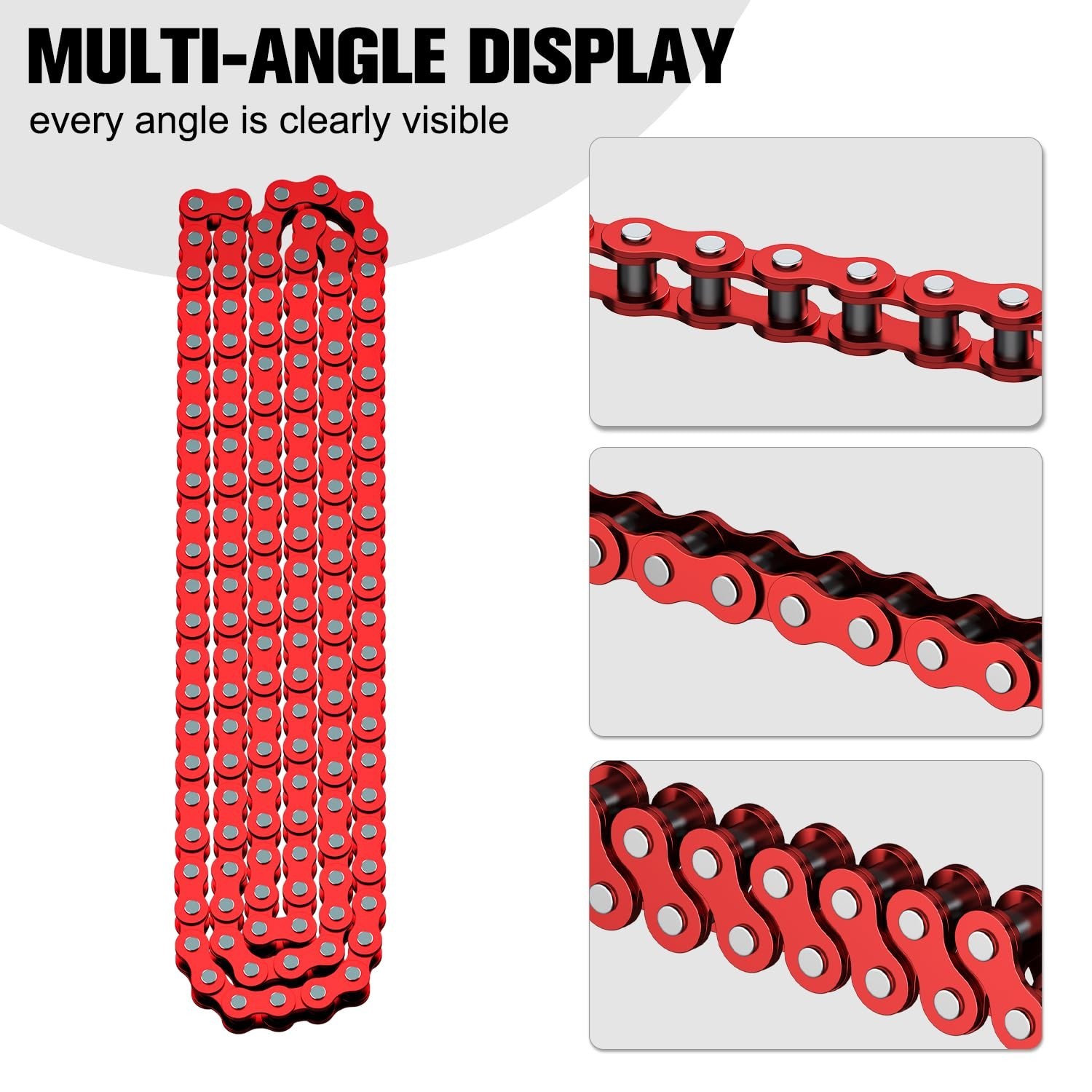 Mini Bike Chain 35 Links Alloy Steel Red Tensioner Compatible with Coleman