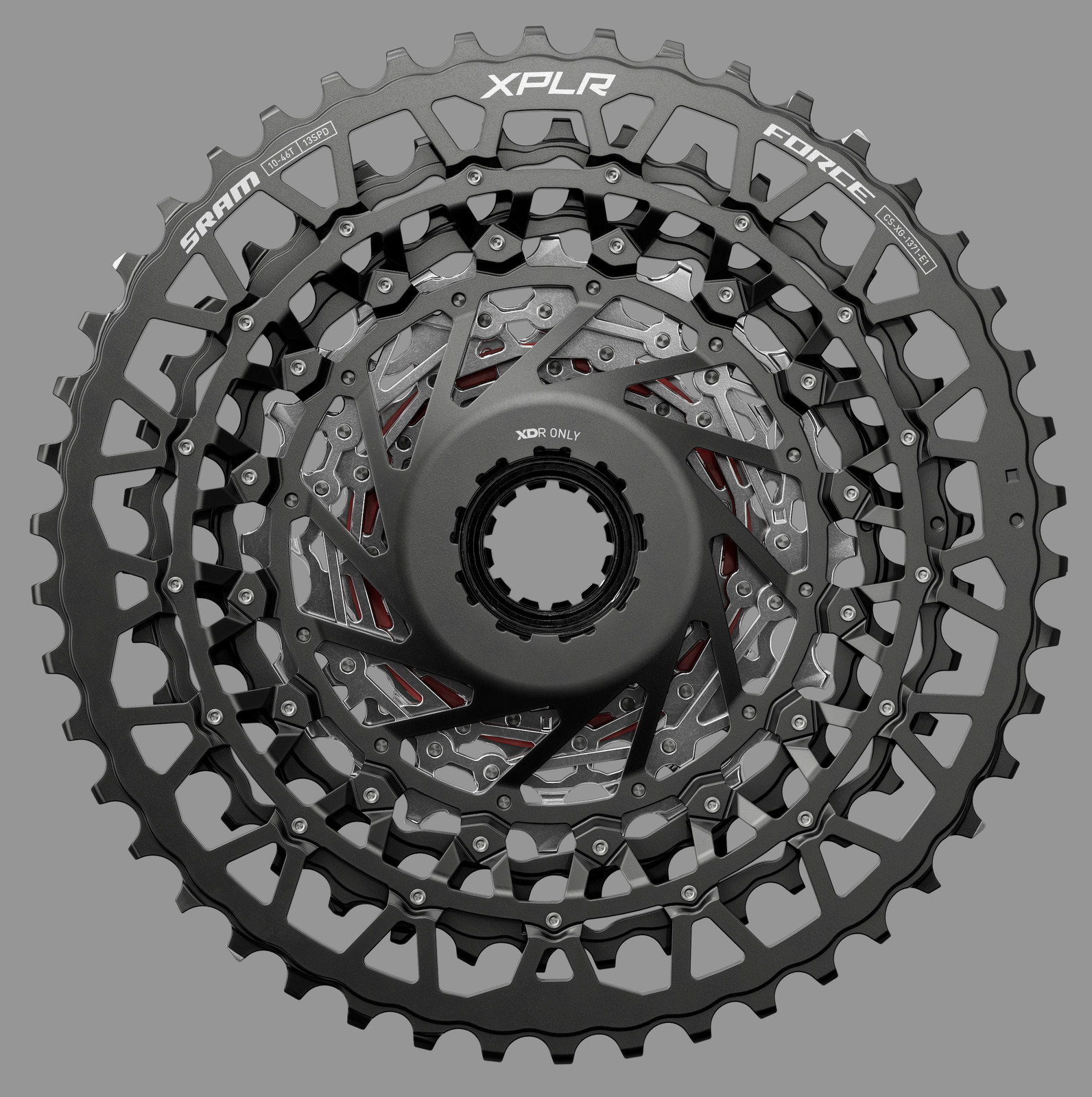SRAM Force XPLR XG-1371 Cassette – 13-Speed, 10-46t, For XDR Driver, Silver, E1