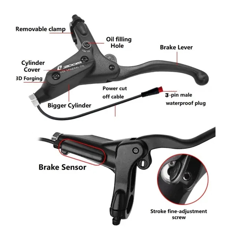 Zoom 4-piston Hydraulic Disc Brake Kits Front Rear for Ebike Electric Bicycle