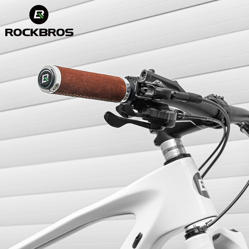 ROCKBROS Bicycle Grips Leather Handlebar Grip Shockproof Bilateral Lock Grips