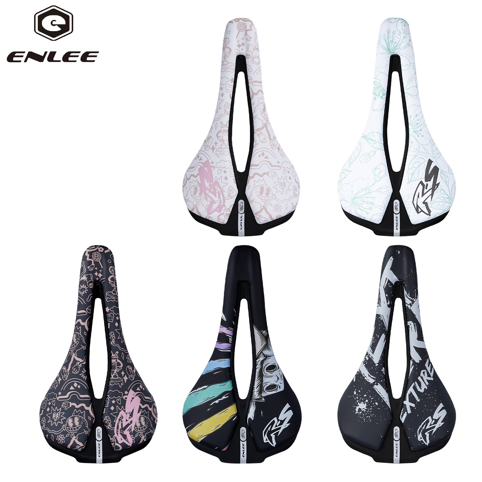 ENLEE Bicycle Cycling PU Leather Saddle Mountain Bike Comfortable Cushion Seat
