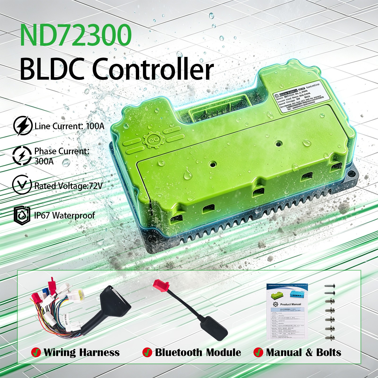 ND72300 48-72V BLDC Motor Controller Full Wiring Harness For Mid Drive Hub Motor