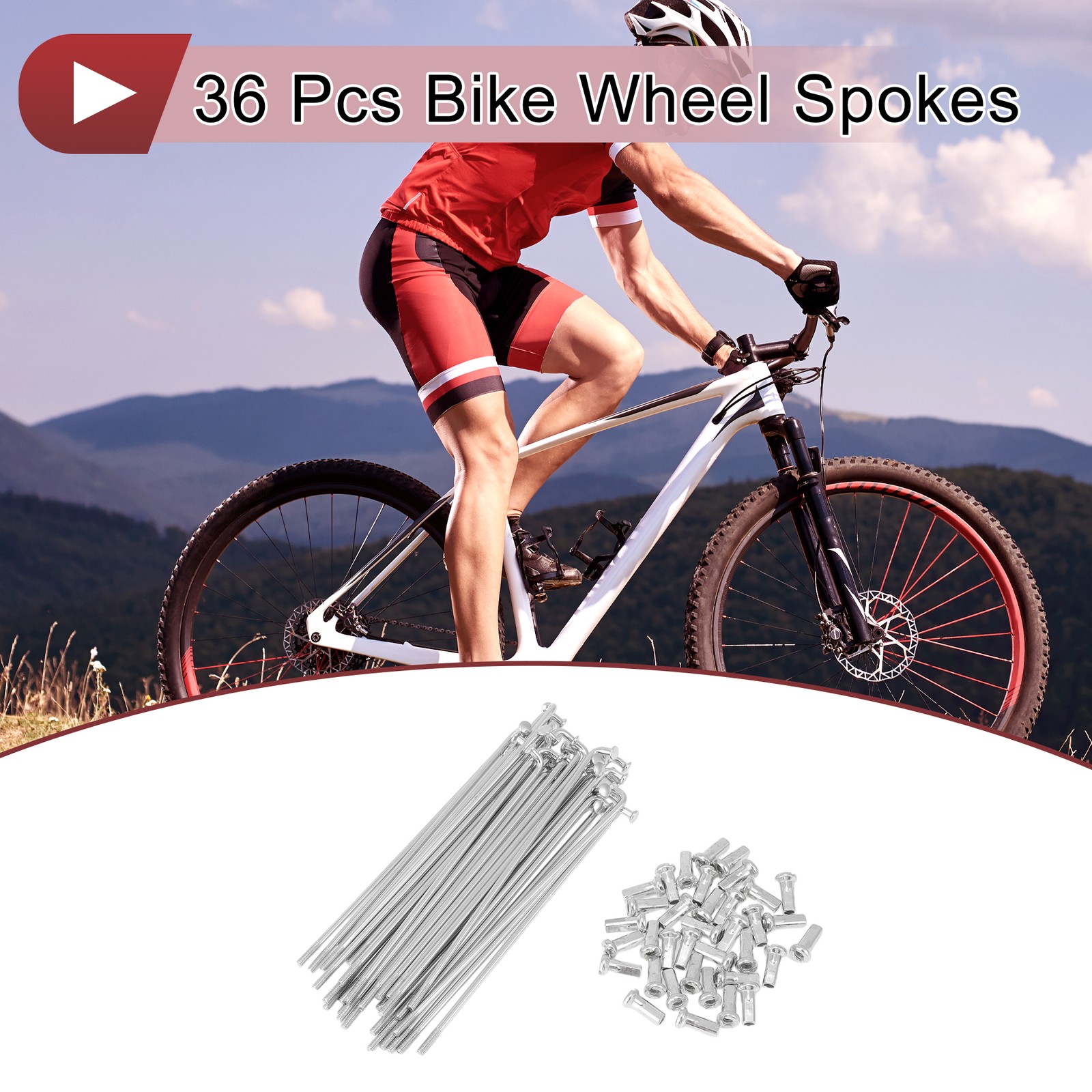 36Set 12G Bicycle Spokes 109mm Bike Wheel Spokes 45 Steel Galvanized Silver Tone
