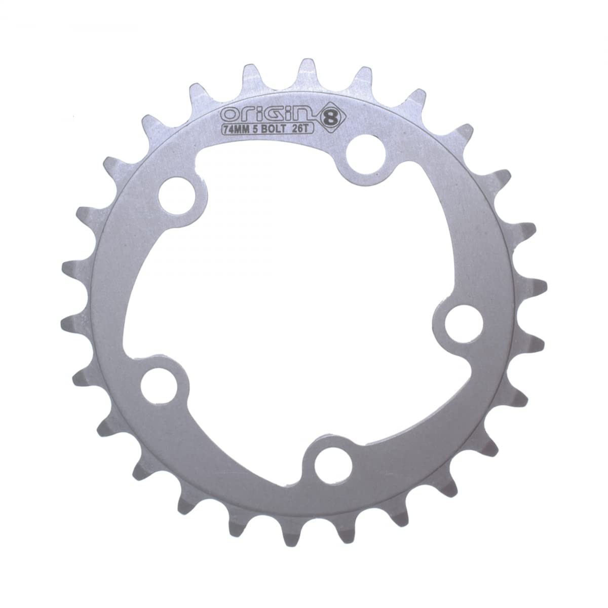 Origin8 Alloy Blade Chainrings, 74mm / 5 Bolt / / 5 bolt / 26t, Silver