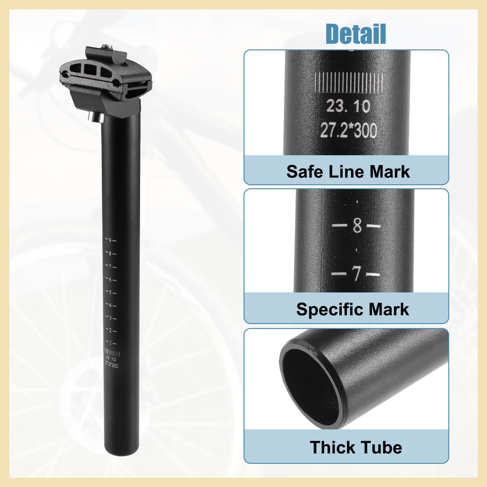 27.2x300mm Bike Seat Post Aluminum Alloy Bicycle Bike Seat Tube Mount