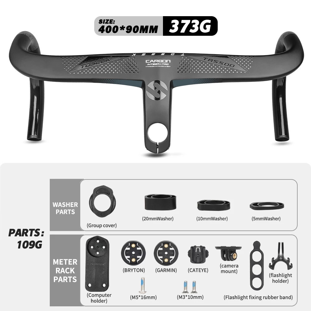 TOSEEK Carbon Fiber Integrated Handlebar Racing Road Bike Drop Bar 400/420/440mm