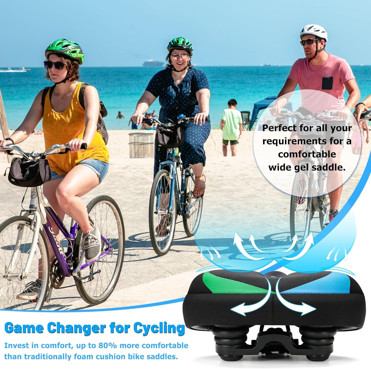 Oversized Bike Seat for Men & Women, Comfortable Gel Padded, Extra Wide Bicycle