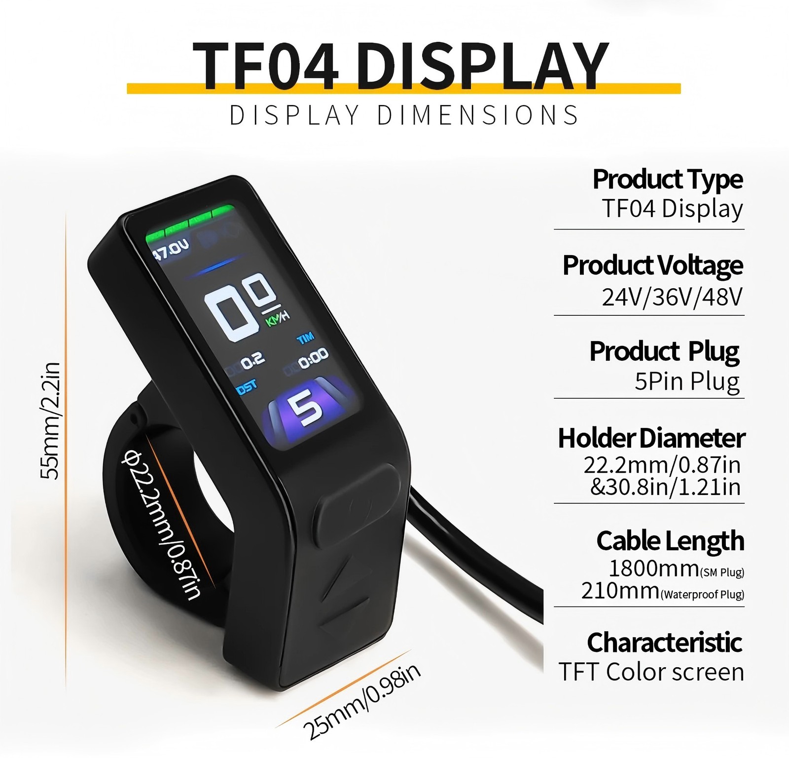 24V 36V 48V Ebike KT TF04 Display Meter Electric Bike Control Panel SM/WP Plug