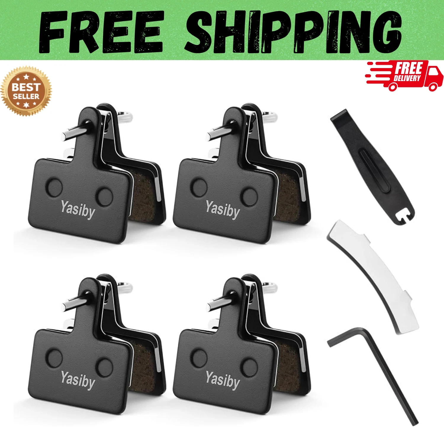 4 Pairs MTB Disc Brake Pads Resin & Semi-Metallic Quiet W/ Install Kit E-Bike US
