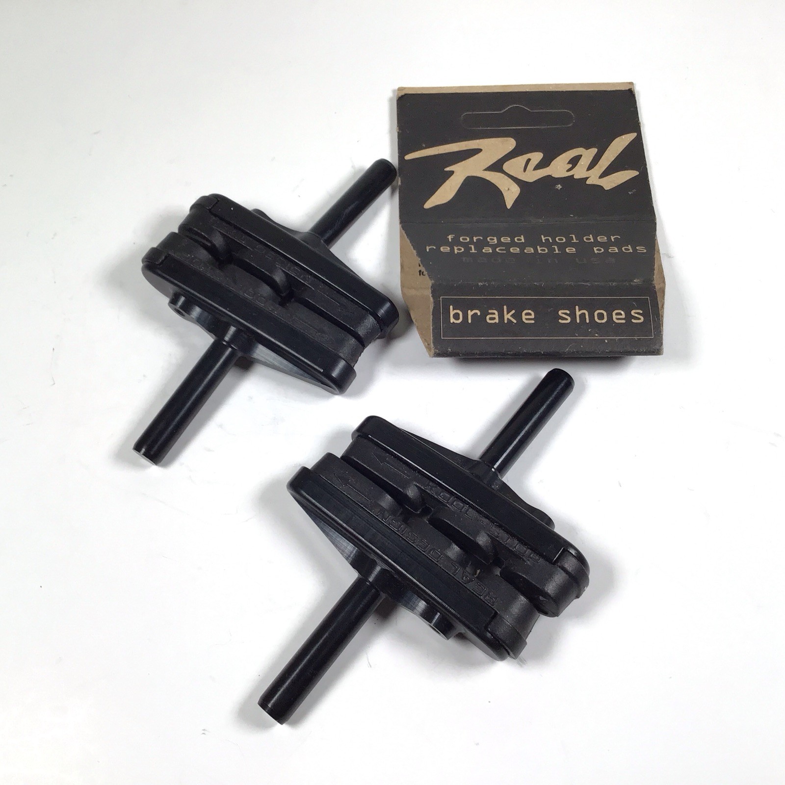 Real Design Cantilever Brake Shoes Pads Black Alloy Machined NOS Vinatge MTB BMX