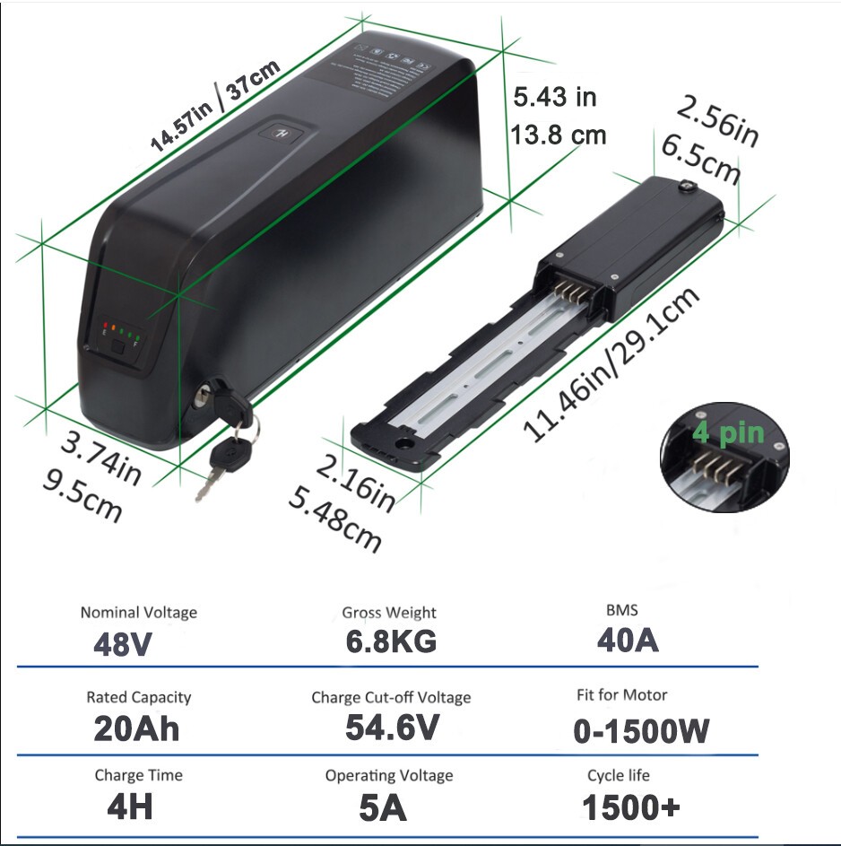 52V 48V 36V 20Ah Ebike Battery Lithium Battery for 50W-2000W Electric Bike Motor