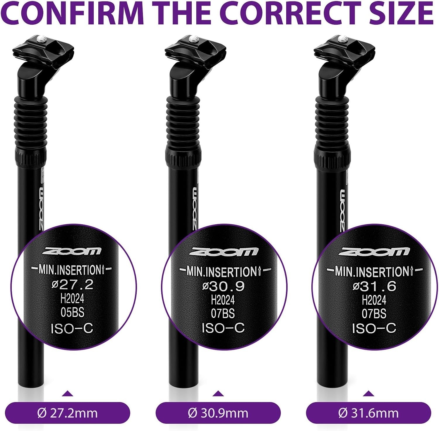 Zoom Bike Suspension Seatpost: 27.2/30.9/31.6 X 350 Mm Shock Absorber Damper Bic