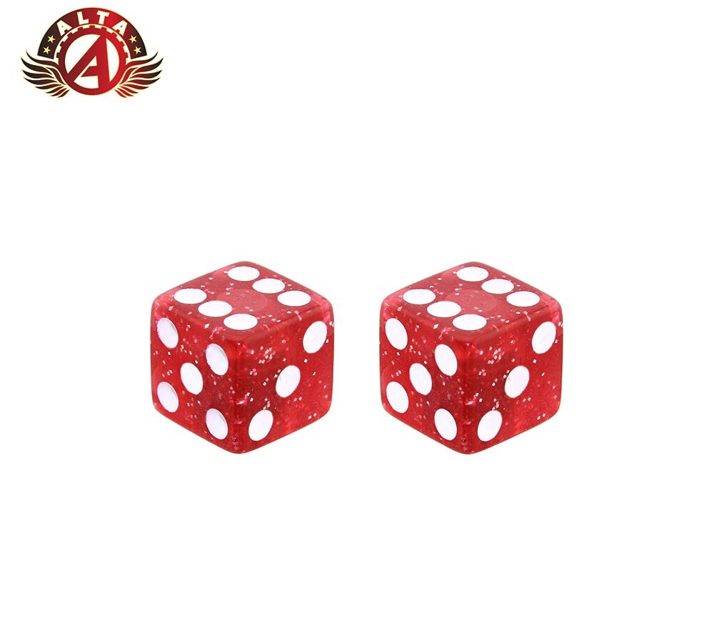 NEW! VINTAGE DICE VALVE CAPS IN GLITTER RED USED FOR SCHRADER VALVE.