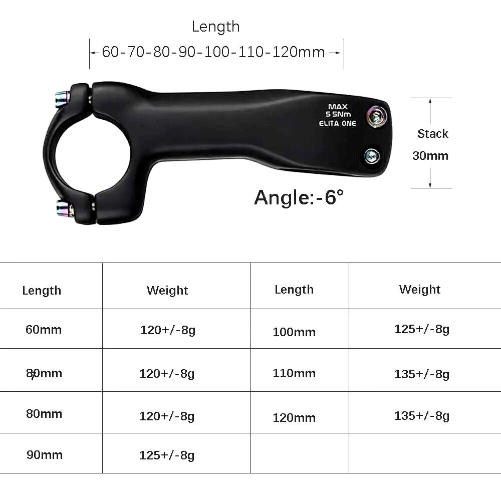 New 2025 MTB Carbon Fiber Stem 60-120mm Road Bike 6 Degree 31.8mm Handlebars -3°