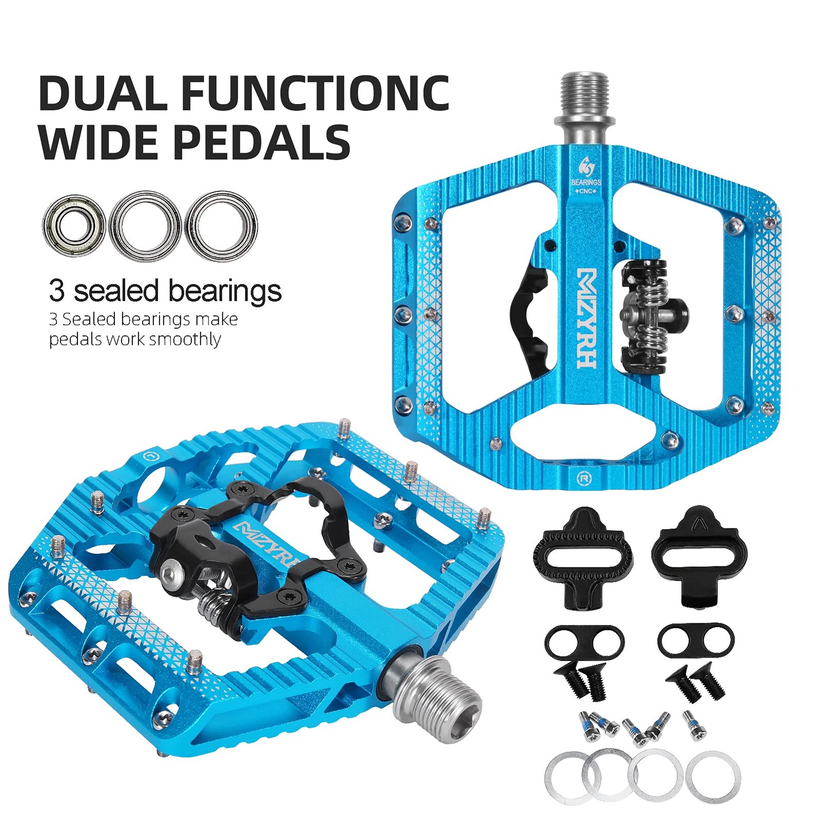 MTB Mountain Bike Pedals 3 Bearing Flat Platform Compatible with Dual Functio…