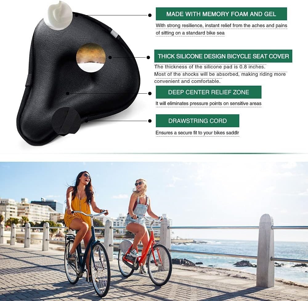 Ultimate Wide Gel Bike Seat Cushion – Soft Cover with Waterproof Case Included