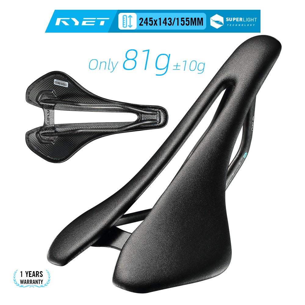 RYET Carbon Bike Saddle 81g/87g Leather Surface Road, MTB & Gravel Racing Seat