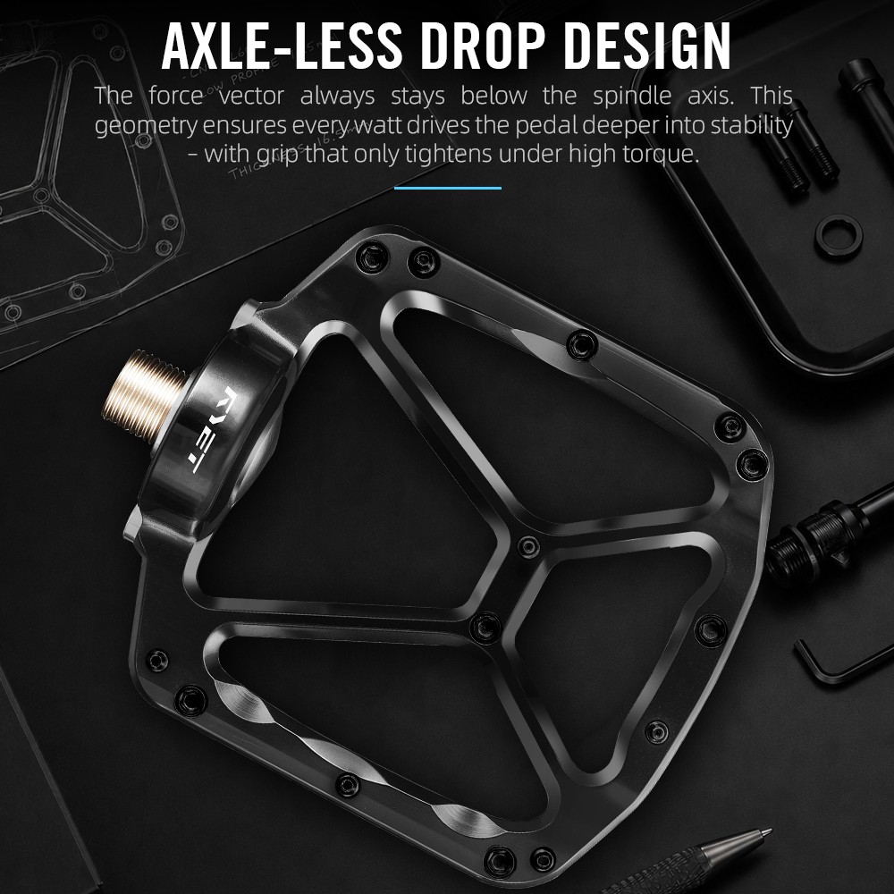 RYET CNC Machined Pedals 365g 7075 Aluminum DU Bearings Flat MTB Road Bike
