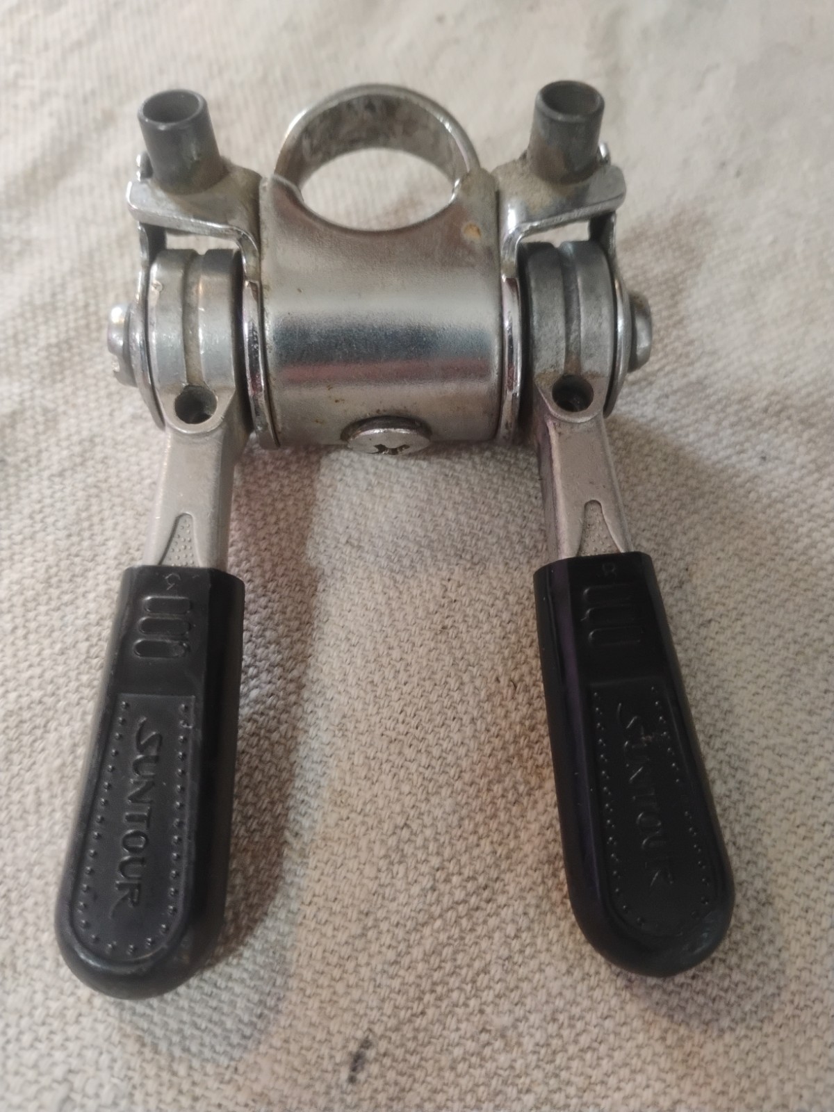 Vintage Suntour Stem Mount Friction Shifter With Black Thumb Grips