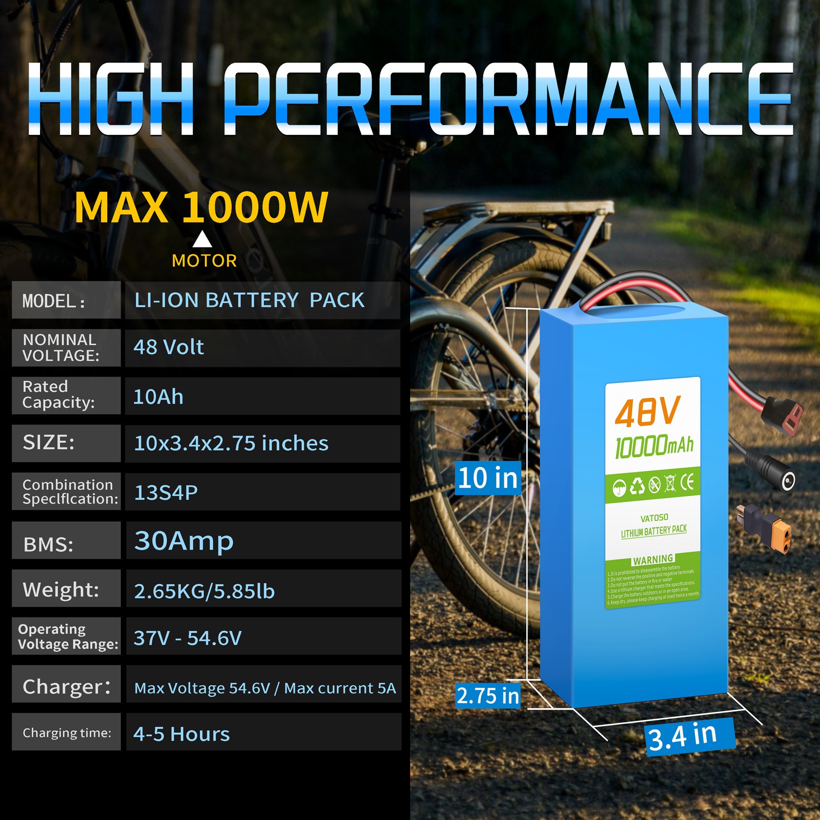 Ebike Battery 48V10AH Lithium for Ebike Electric Bicycle 200W-1000W