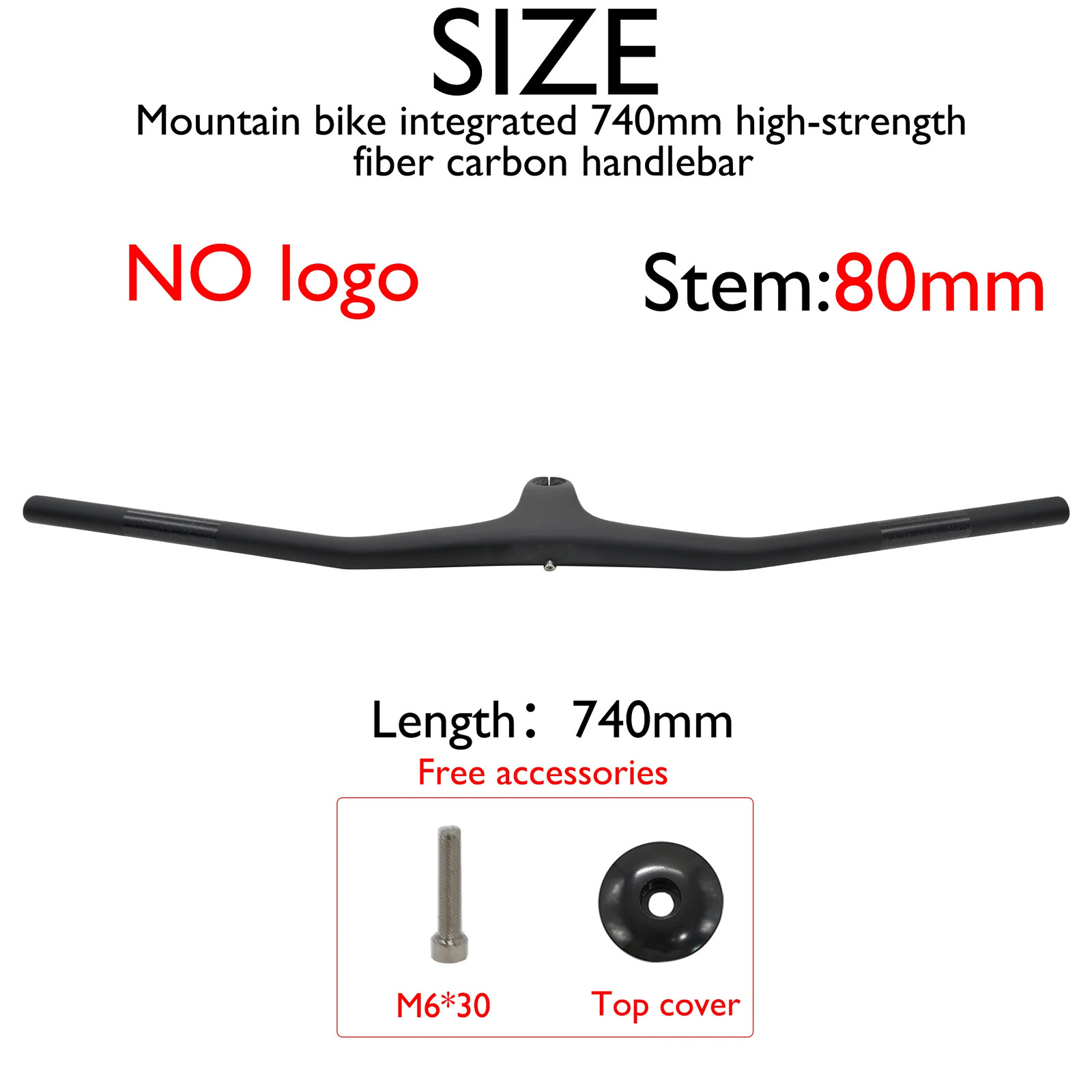 MTB Integrated 740mm Handlebar 28.6mm 1/8 Degrees Carbon Flat Riser Handlebar
