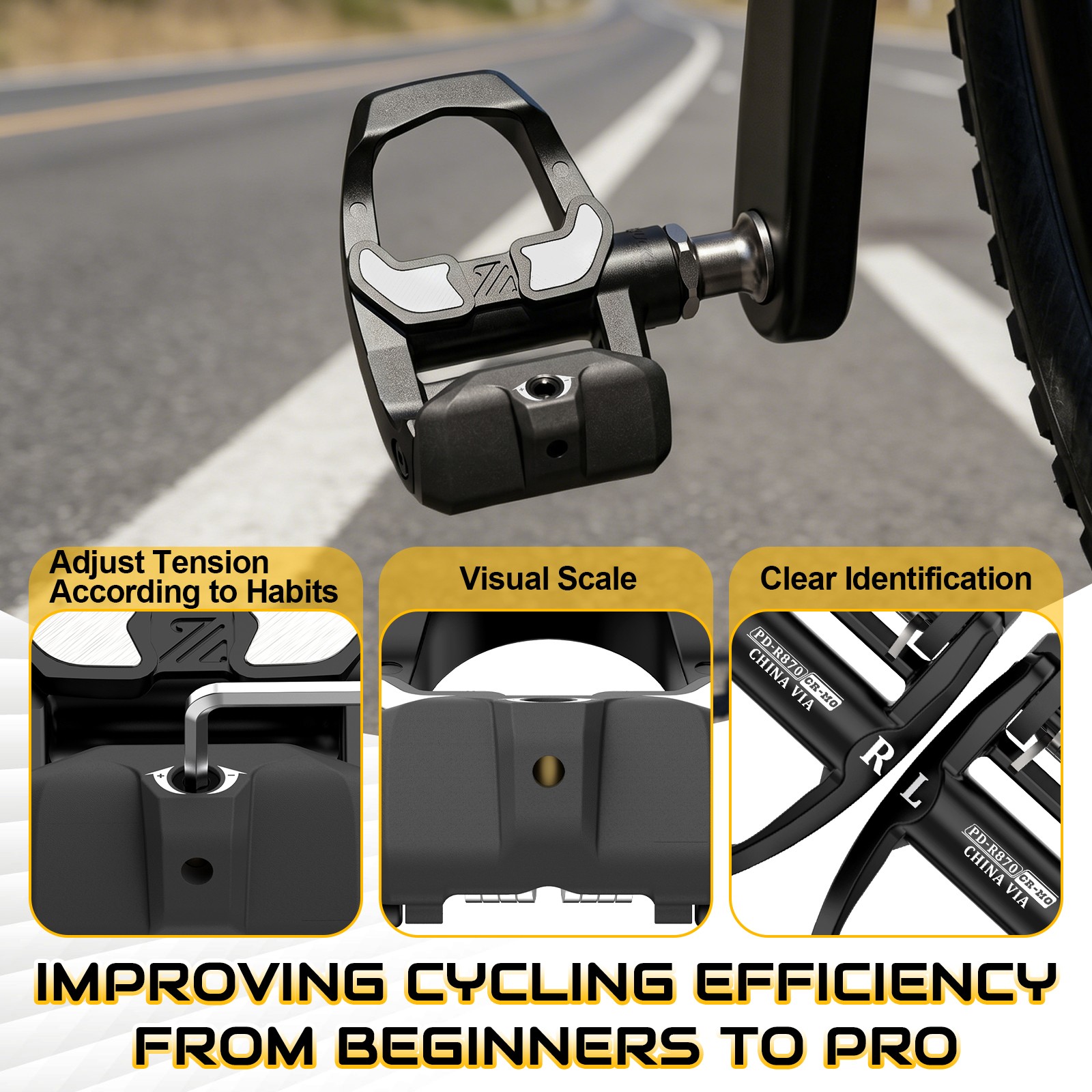 Road Bike Pedal For SPD-SL/KEO System Self-Locking Pedal With Cleats Nylon CR-Mo