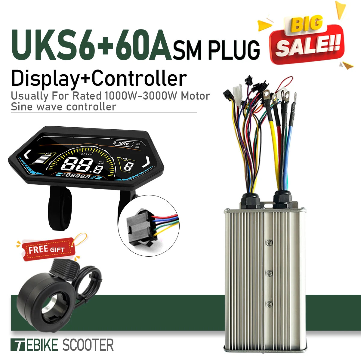 E-bike Controller 48V 52V 60V 72V 60A Sinewave Dual Mode Controller Hub Motor
