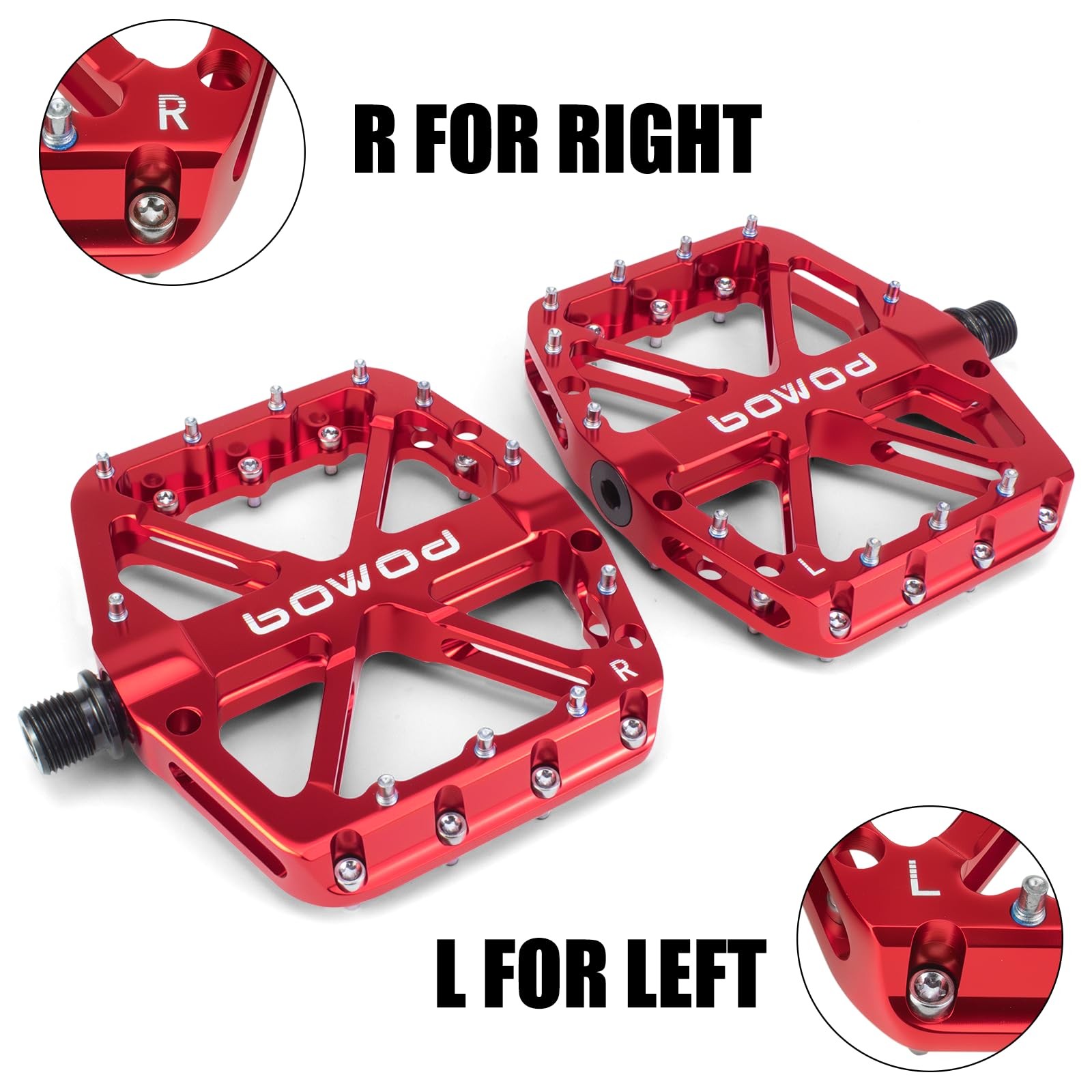 BOWOD Red MTB Bike Pedals Adult Aluminum Alloy Grippy Flat