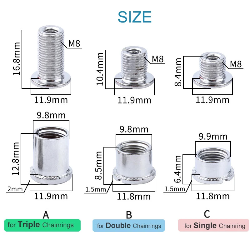 Bike Chainring Bolts M8 Screws 5/20Pcs MTB Road Crankset Single Double Triple