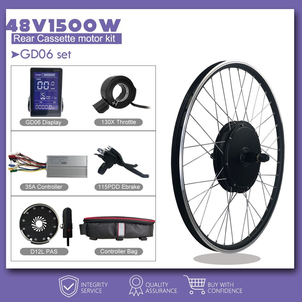 48V 1500W Electric Bicycle Conversion Kit Rear Cassette Wheel Hub Motor
