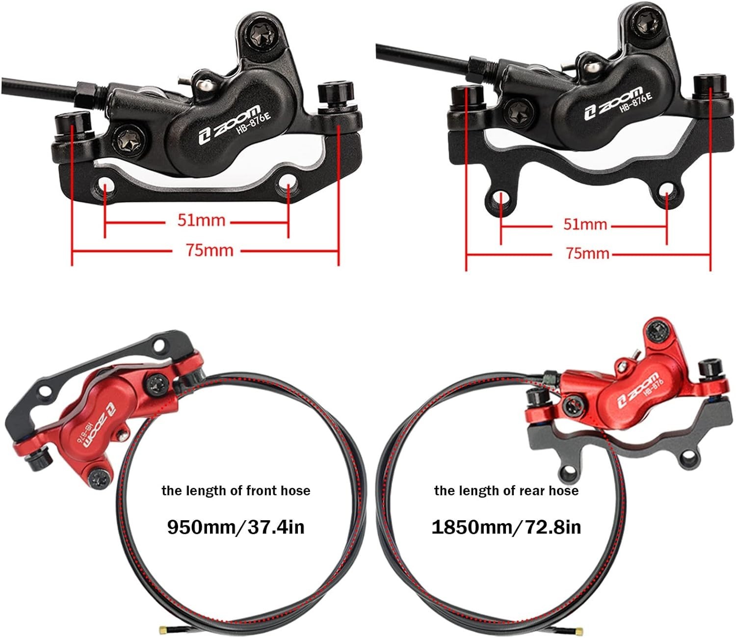 NEW Zoom HB876E 3-PIN 4-Pistons E-Bike Electric Power Brake Set Up S1-6