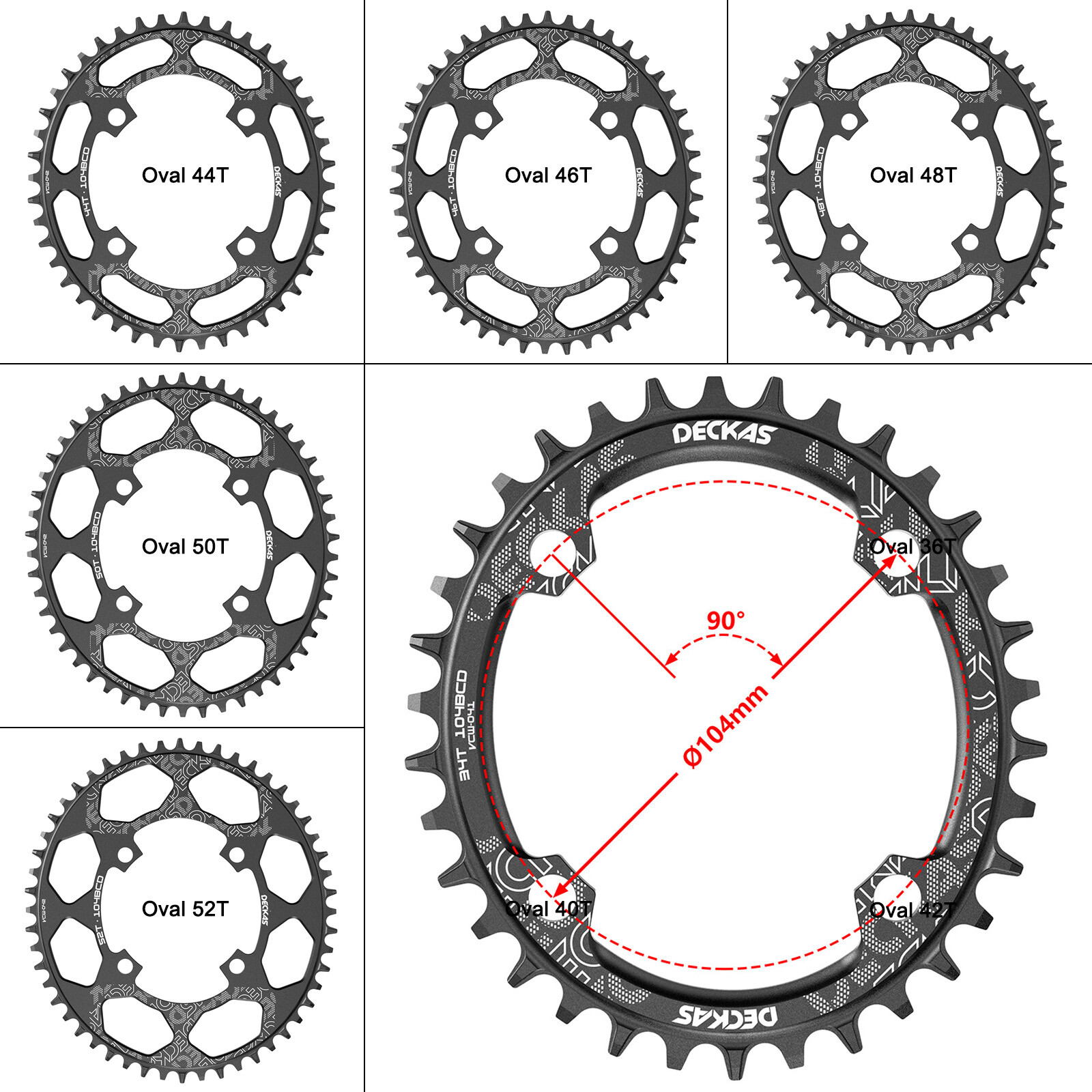 DECKAS 104BCD Narrow Wide 1X Chainring 32-52T Round/Oval CNC Black for 7-12S MTB