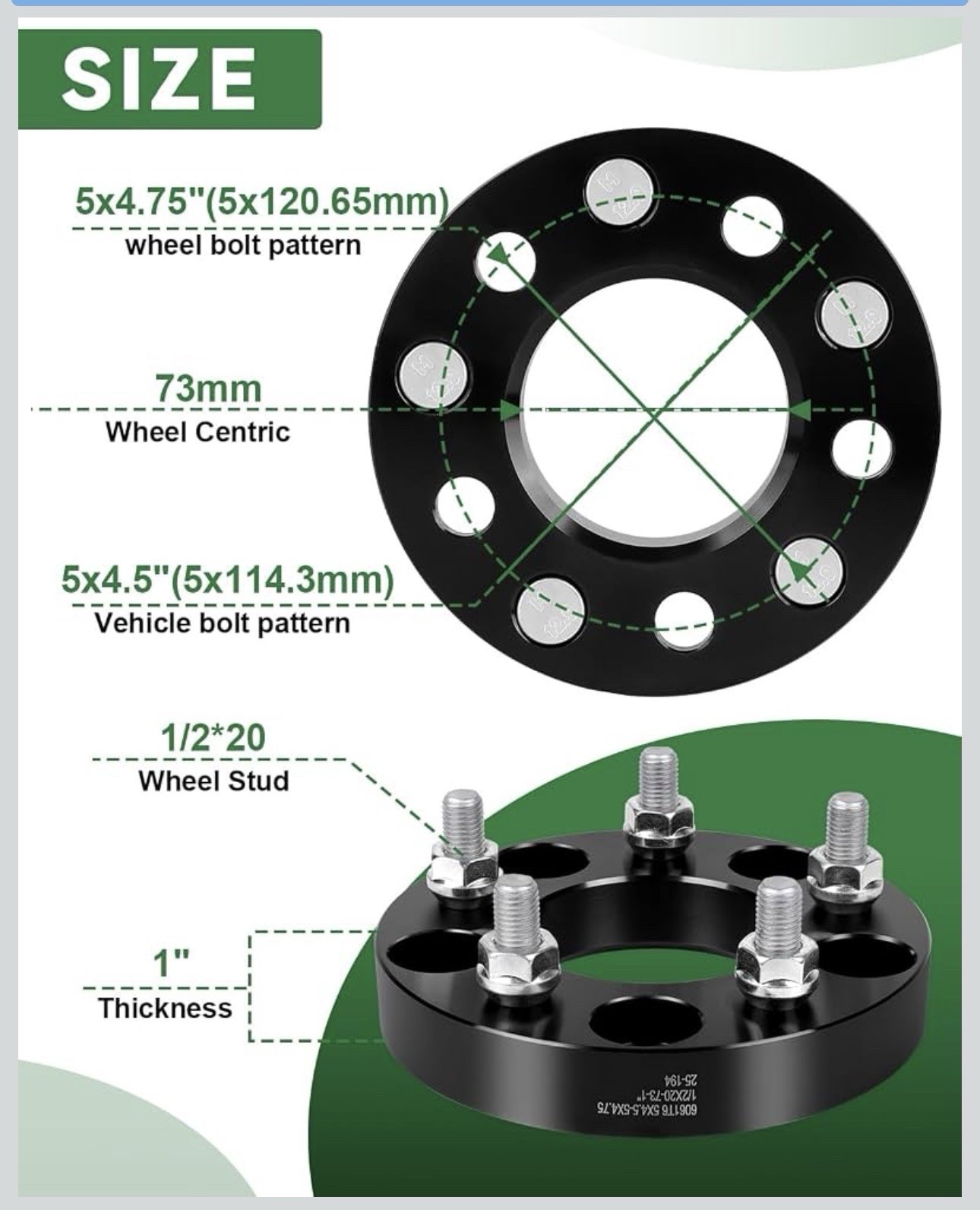 Wheel Adapters, 1inch 5×114.3mm to 5×120.65mm Wheel Adapter 5×4.5 to 5×4.75