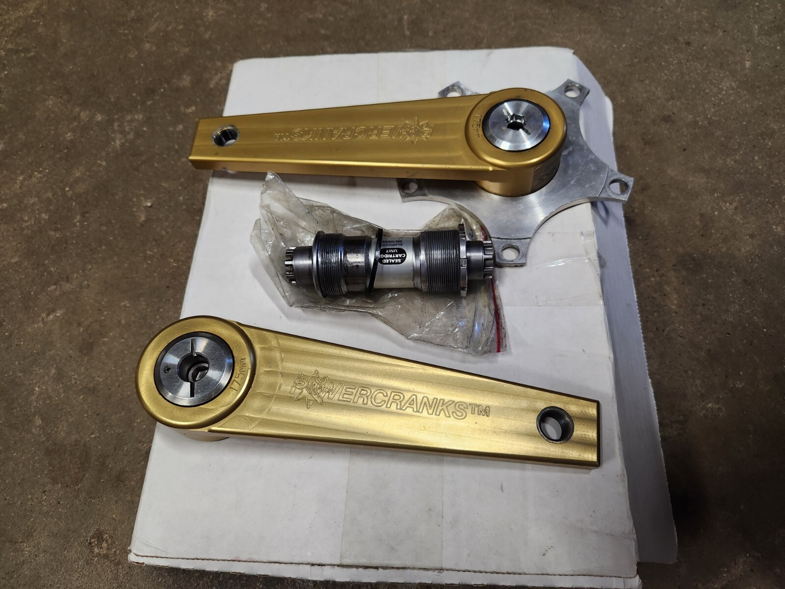 Powercranks Training 175mm Gold Anodized Billet Aluminum w BB & Spindle MTB Road