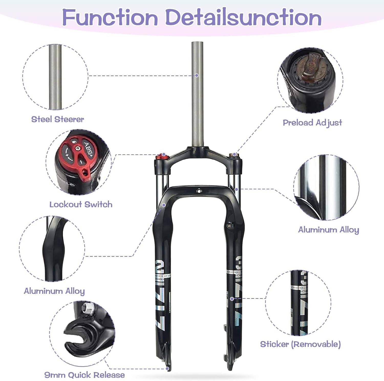 26 x 4.0 inch Fat Tyre MTB Suspension Fork – 100 mm Travel, 135 mm Spacing