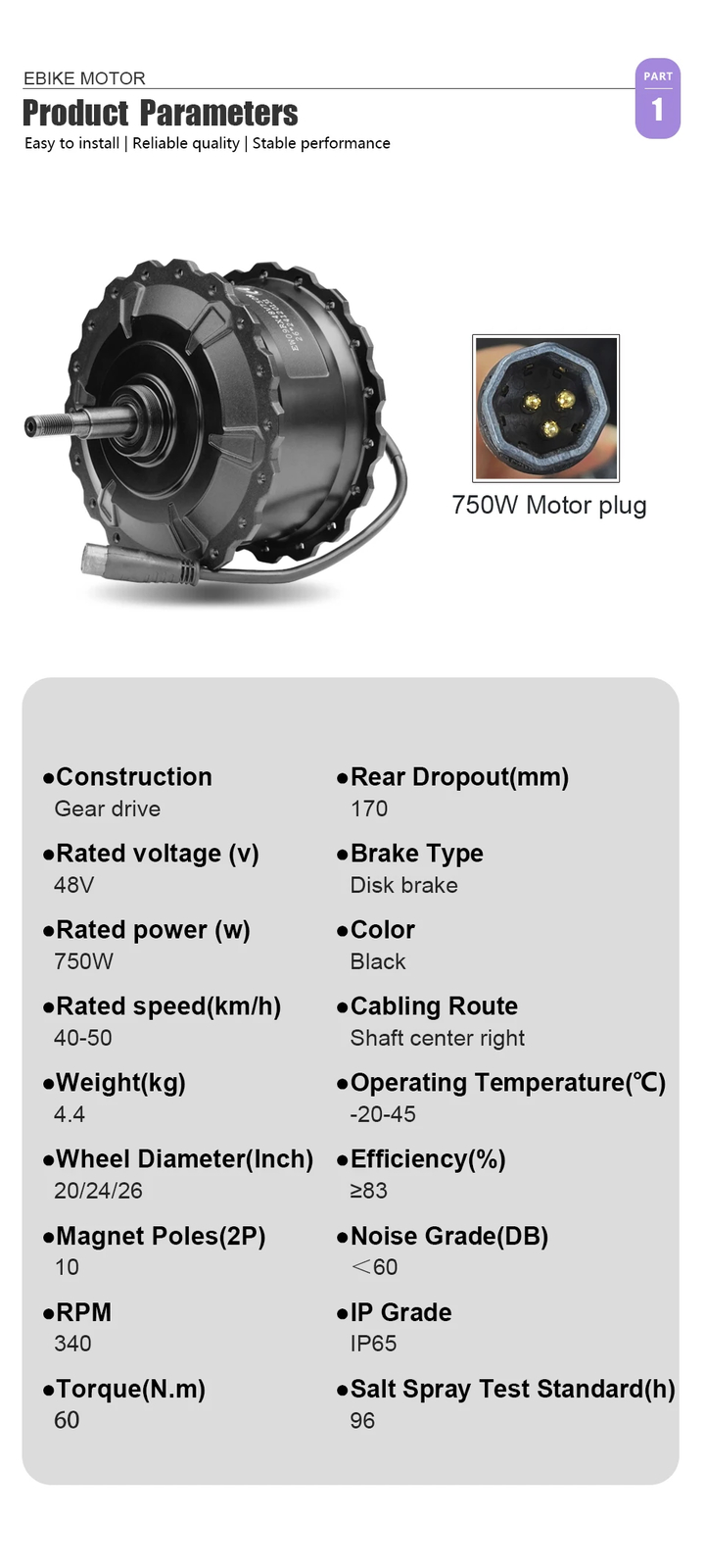 48V 750W E-Bike Conversion Kit 20 24 26er*4.0Tyre Rear Hub Motor Drive 40-50km/h