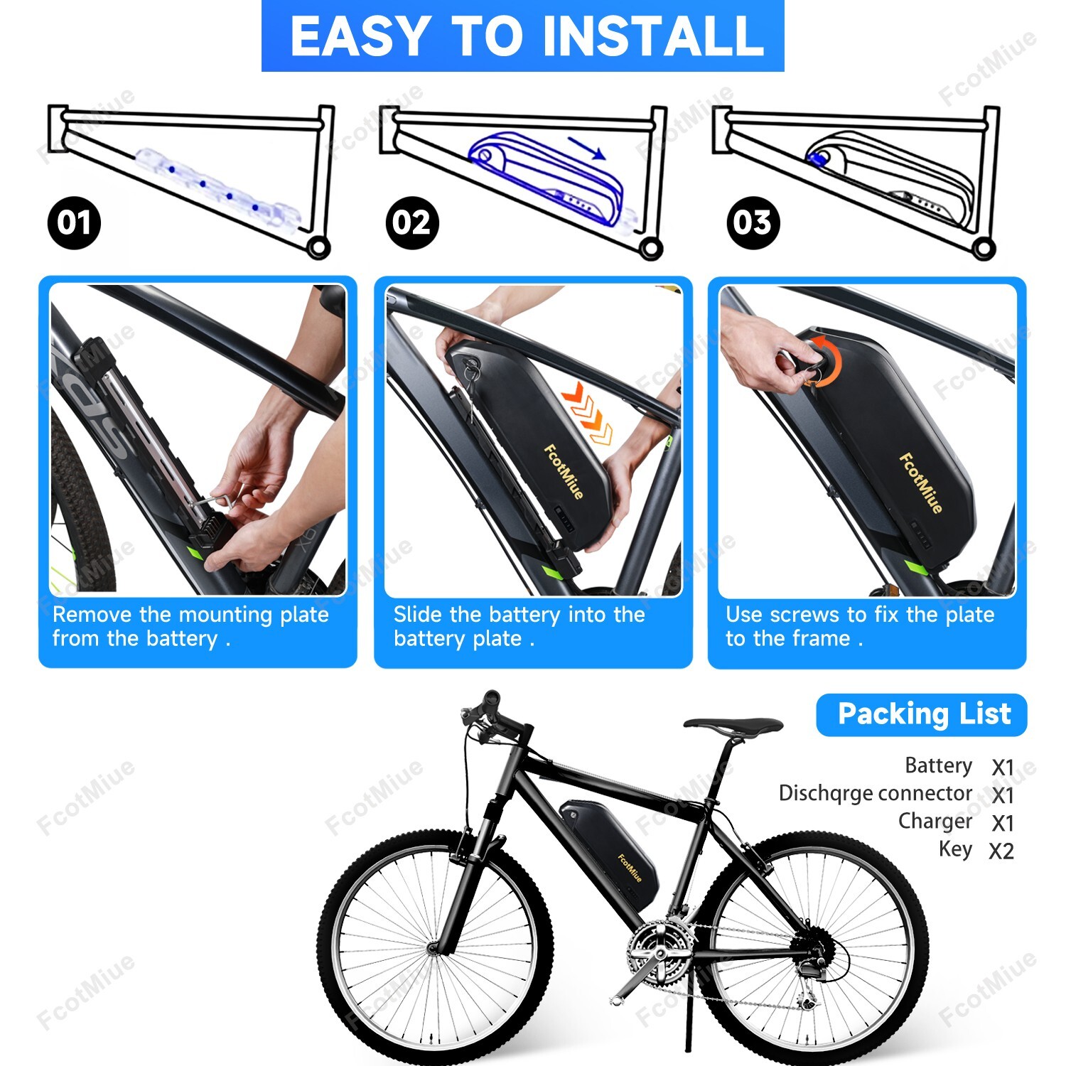 36V 10Ah Ebike Lithium ion Battery Pack for Electric Bicycle 250W 350W 500W
