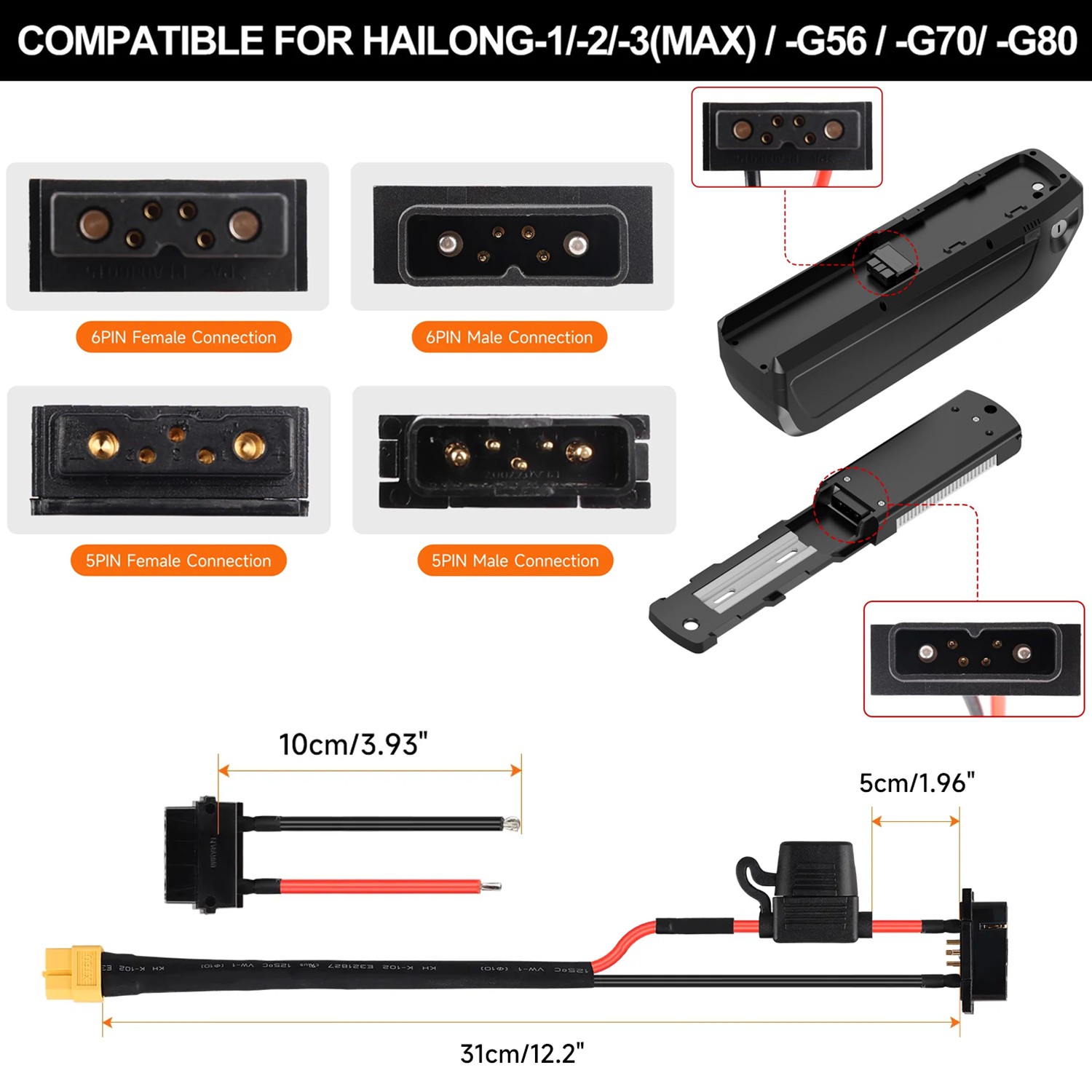 5Pin / 6Pin Male & Female For Hailong Ebike Battery Power Discharge Connector