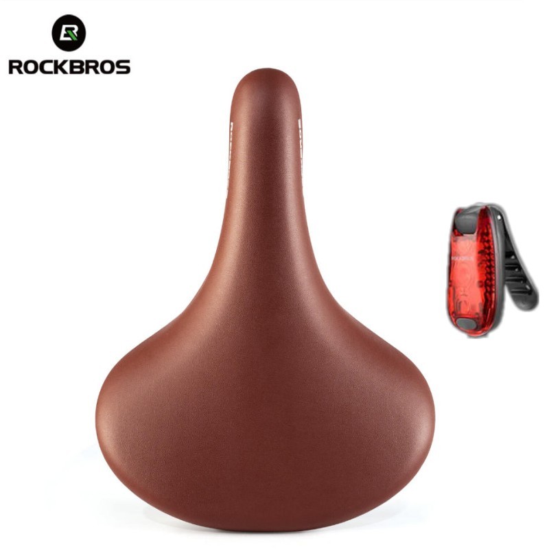 ROCKBROS Bike Seat Comfort Bicycle Saddle Cushion Waterproof Vintage Brown+Light