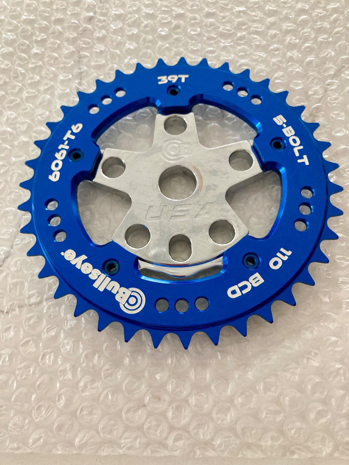 Bullseye BMX 39T Race Works Prodrive Chainring Blue/Chrome