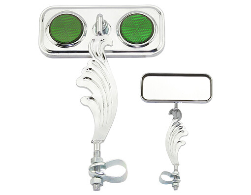 ONE Bike Rectangle Wing Mirror Chrome Right Green Reflectors.